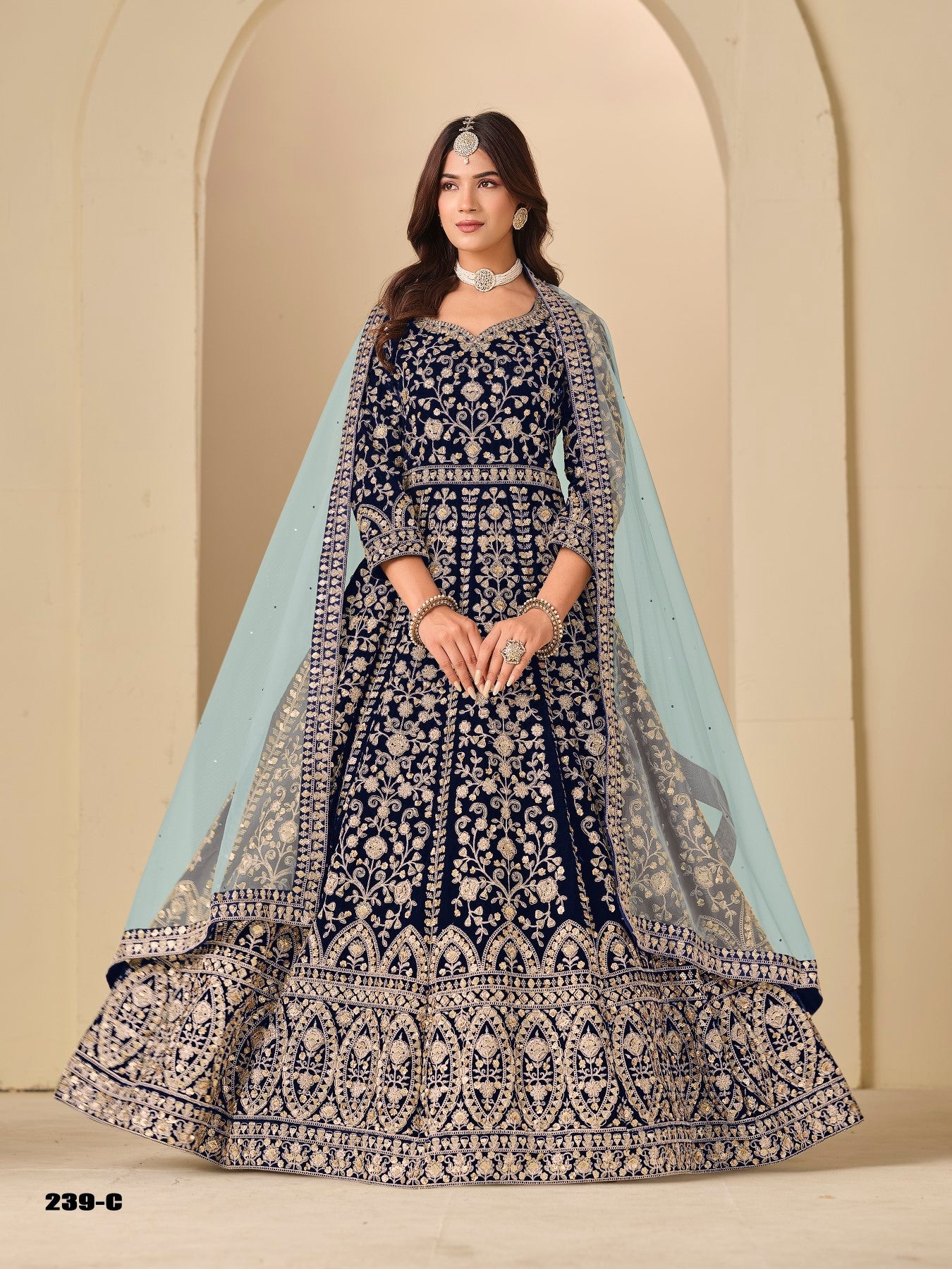 Anaita Navy Velvet Anarkali Suits With Heavy Embroidery Work - Distacart