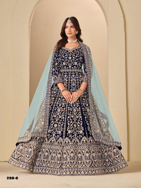 Anaita Navy Velvet Anarkali Suits With Heavy Embroidery Work