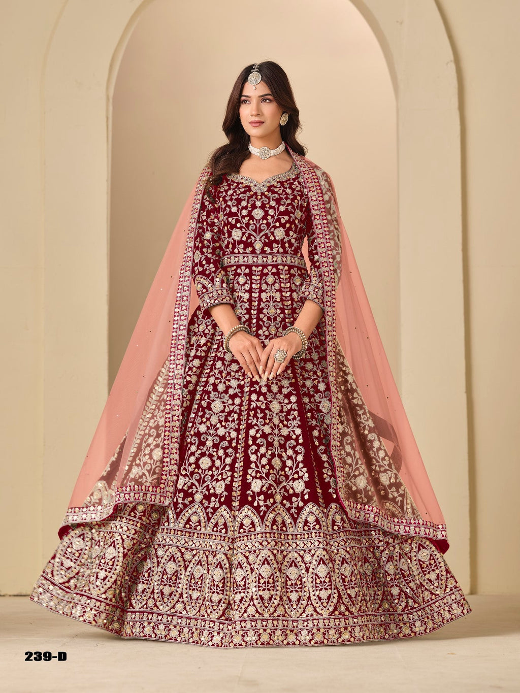Anaita Red Velvet Anarkali Suits With Heavy Embroidery Work - Distacart