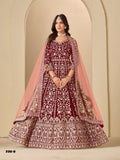Anaita Red Velvet Anarkali Suits With Heavy Embroidery Work - Distacart