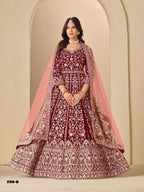 Anaita Red Velvet Anarkali Suits With Heavy Embroidery Work - Distacart