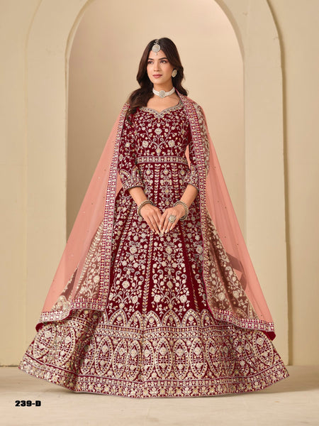 Anaita Red Velvet Anarkali Suits With Heavy Embroidery Work