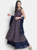 Janasya Blue Printed Kurta with Palazzos & Dupatta - Distacart
