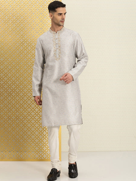 House of Pataudi Men Floral Printed Mandarin Collar Jashn Kurta