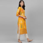 Maai Rayon Hand Printed Kurta Yellow - Distacart