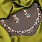 Tehzeeb Creations Rose Gold Pleated White Diamond With Sky Blue Beads Necklace Set