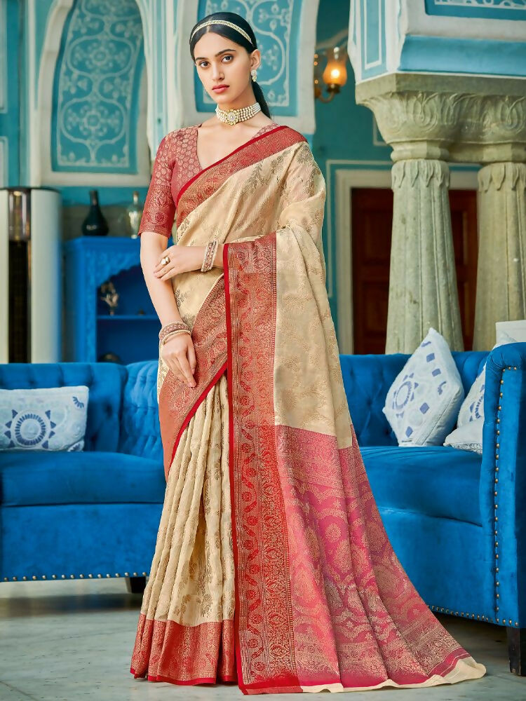 Shree Shyam Fashion Linen Cotton Cream Saree - Distacart