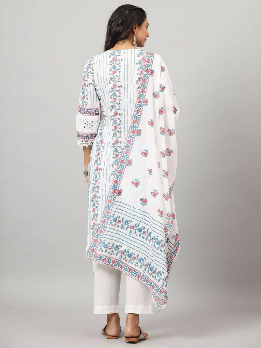 Juniper Women's Off-White Cambric Printed Stright Kurta Sets - Distacart