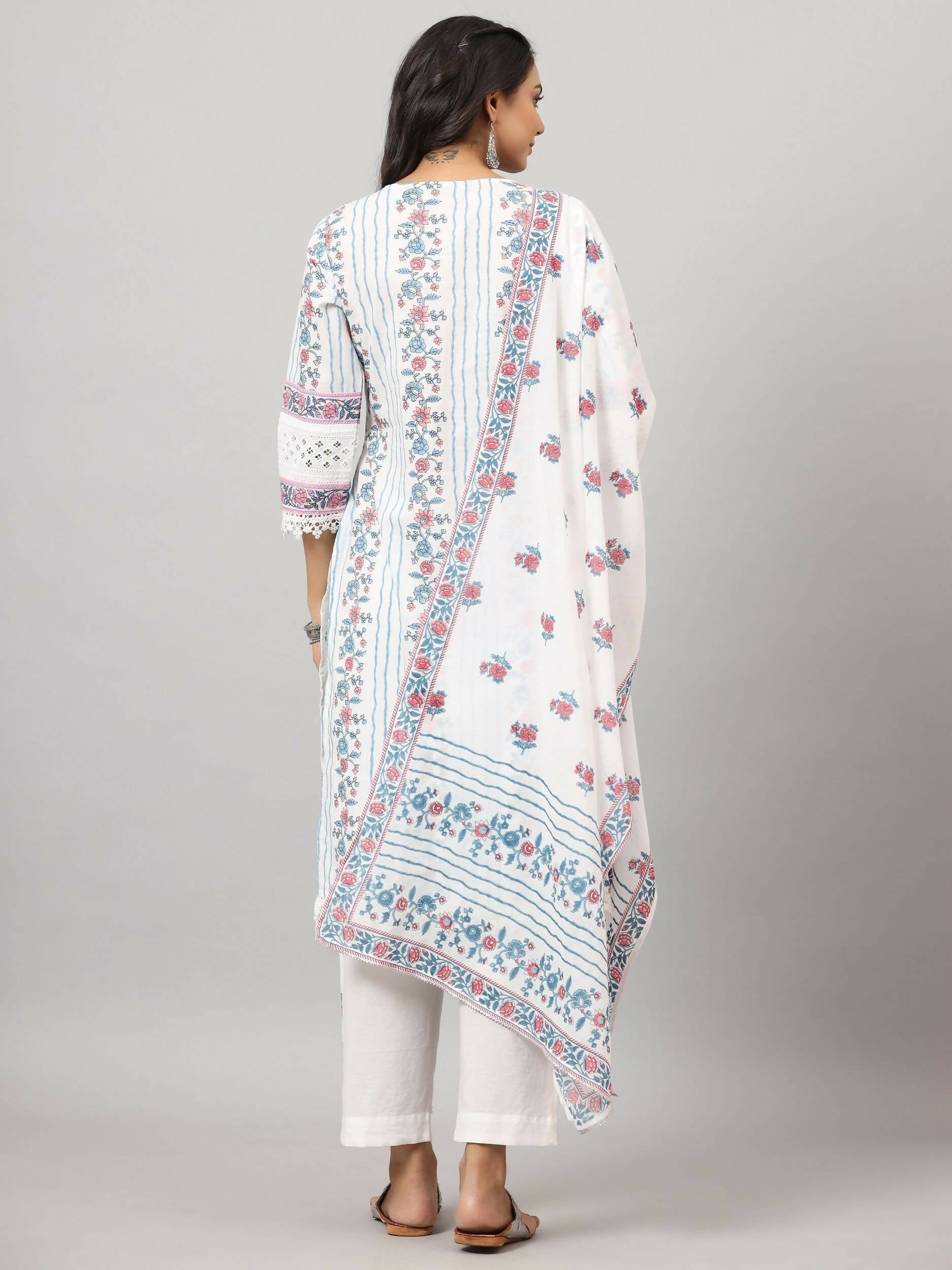Juniper Women's Off-White Cambric Printed Stright Kurta Sets - Distacart