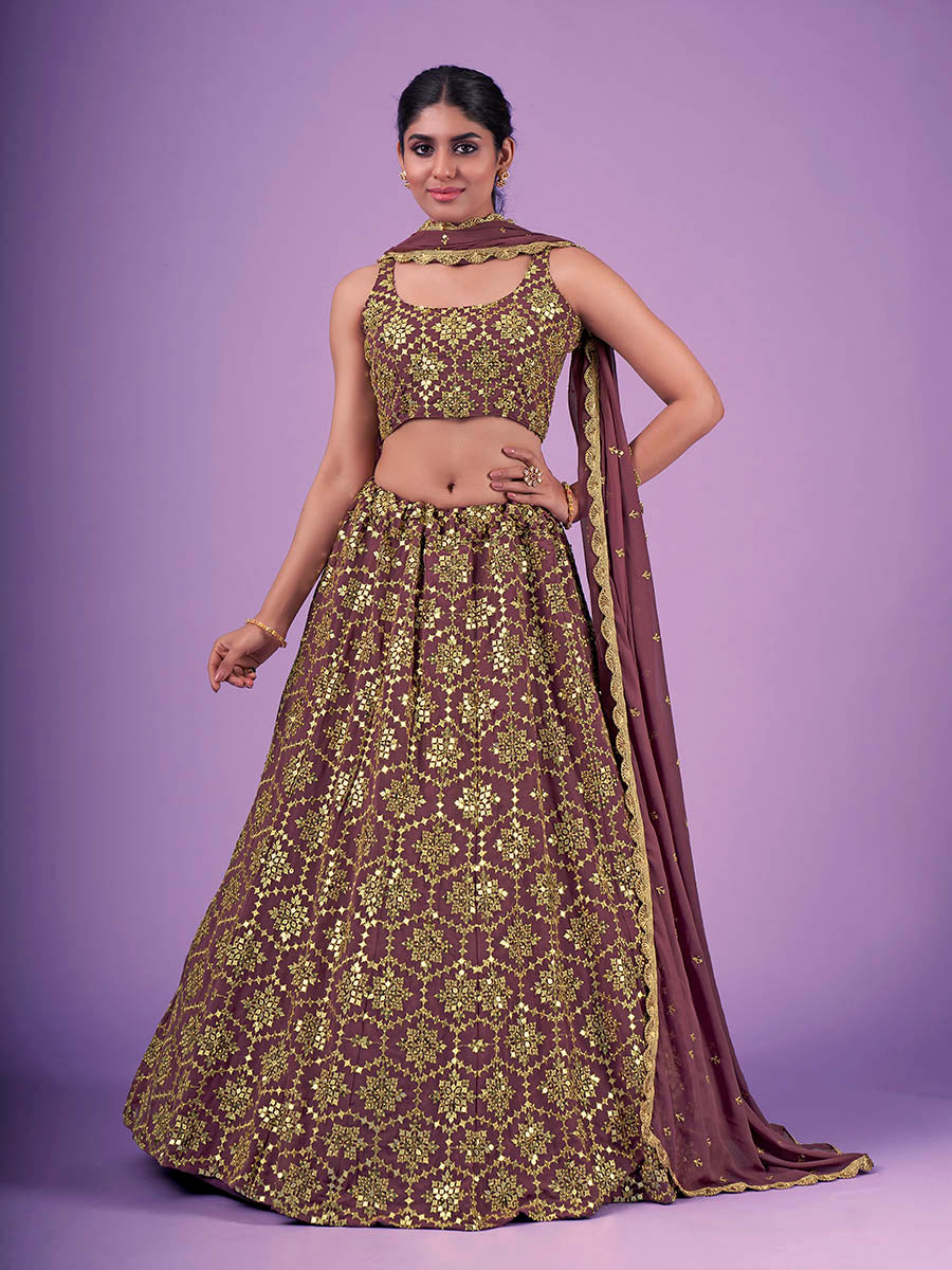 Myra Lilac Georgette Embroidered Designer Lehenga