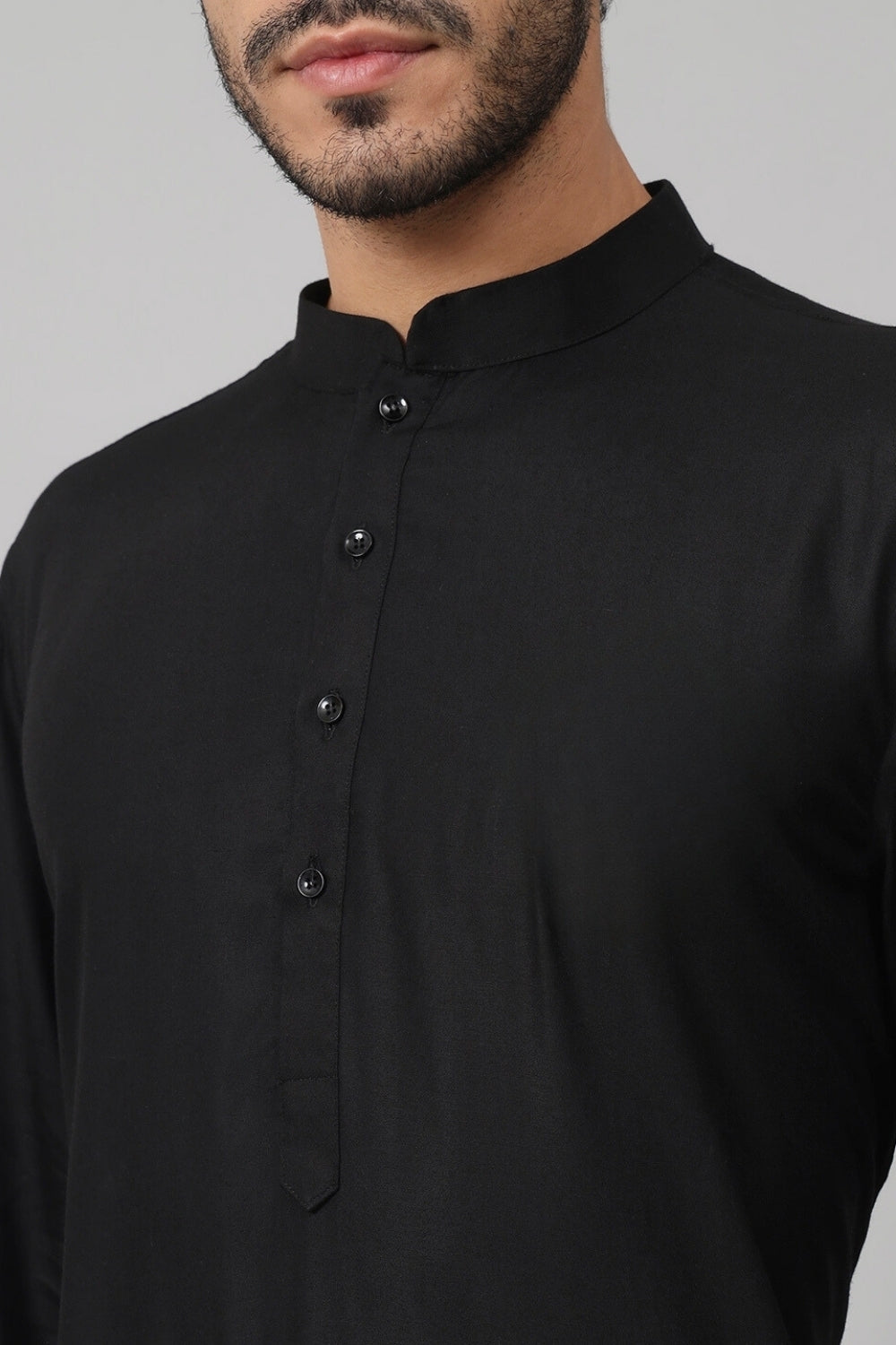 Giza Cotton Black Plain Kurta by Hilo Design