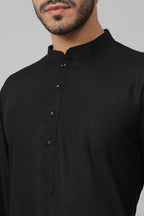 Giza Cotton Black Plain Kurta by Hilo Design