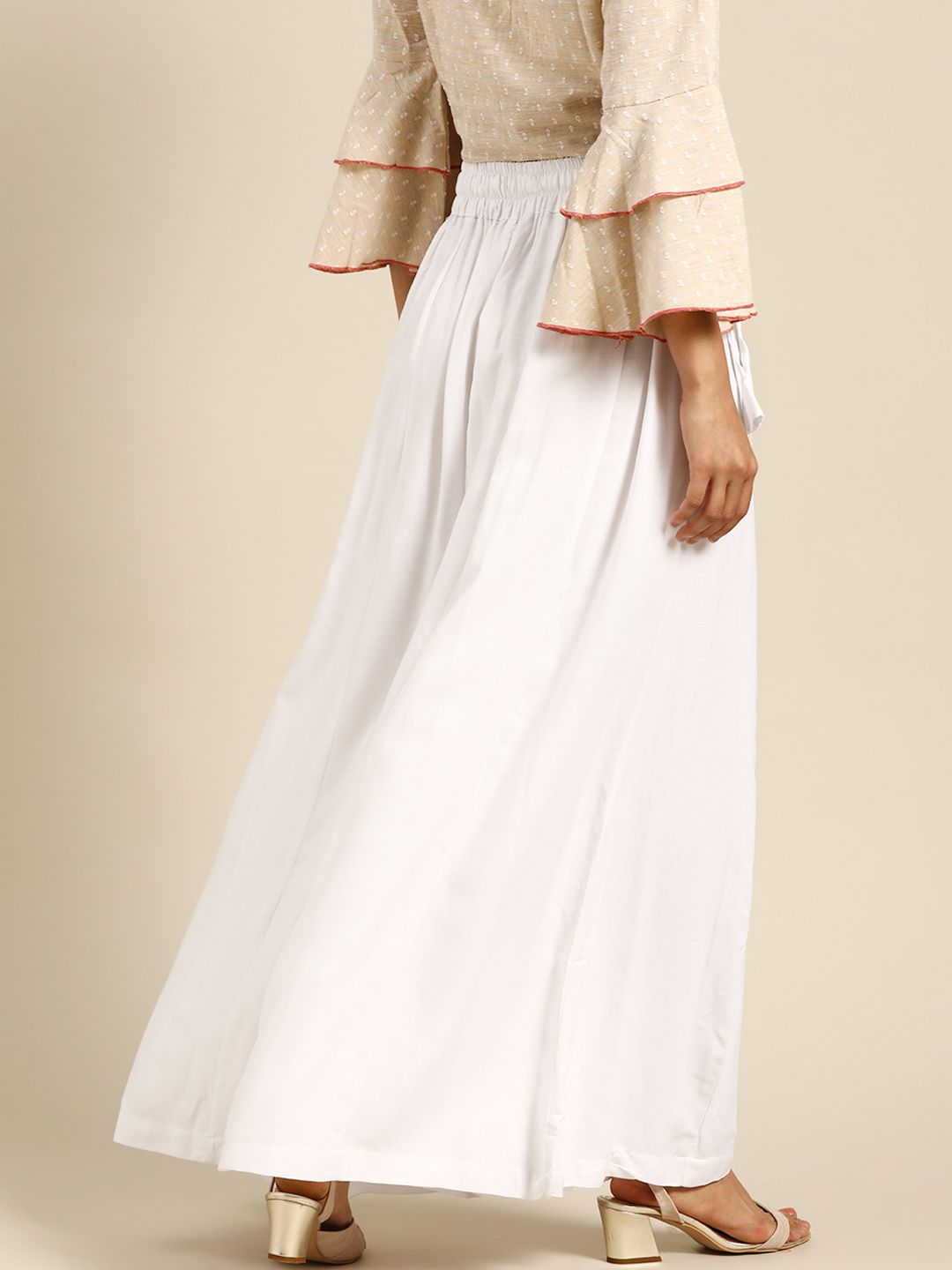TAG 7 Women White Solid Flared Palazzos