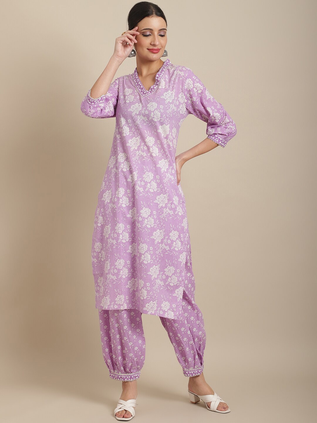 Sangria Women Floral Printed Pure Cotton Kurta with Salwar