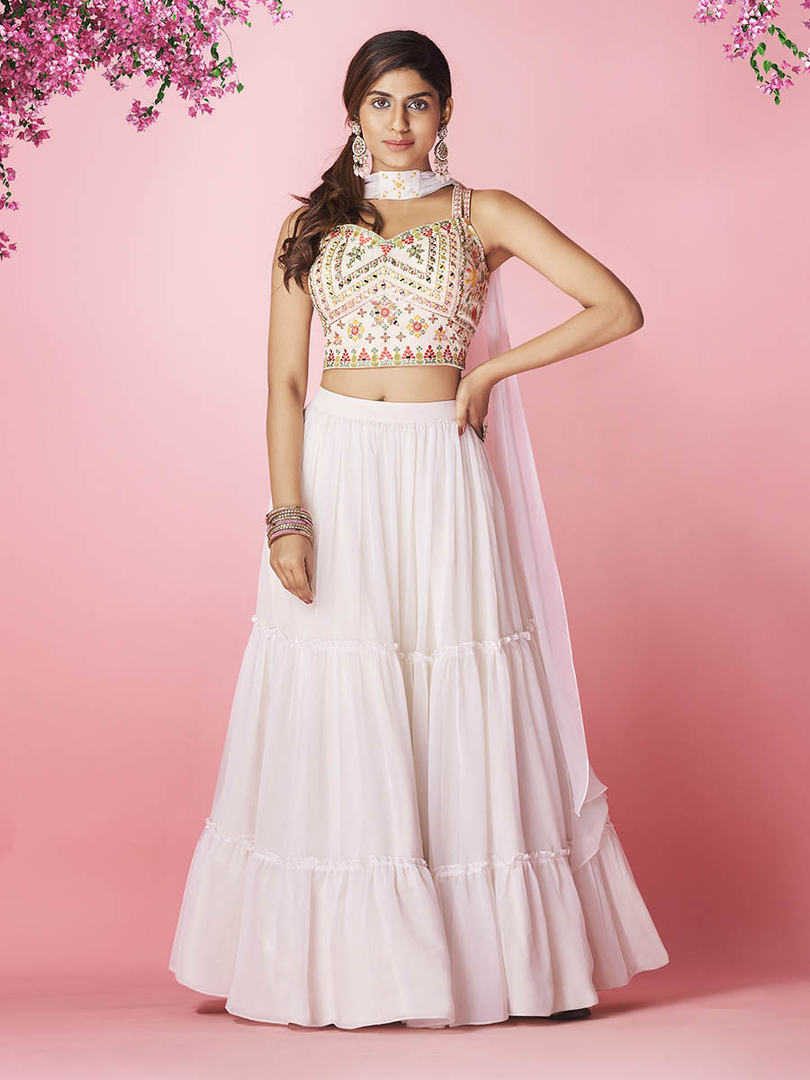 Myra White Georgette Designer Lehenga