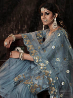 Myra Grey Net Embroidered Sharara Suit