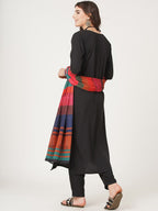 HERE&NOW Black And Red Straight Kurta with Trousers & With Dupatta