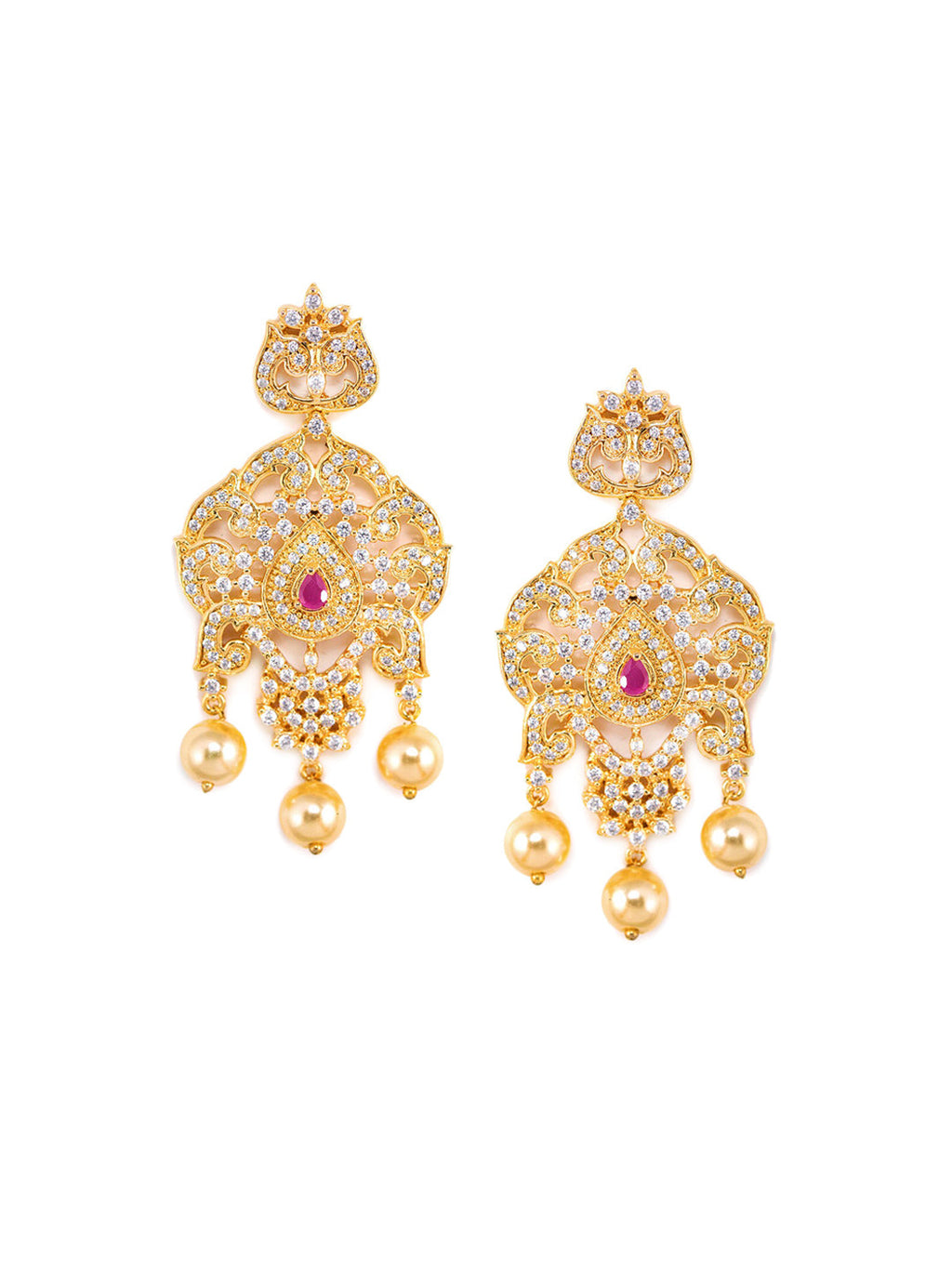 Saraf RS Jewellery Gold-Plated White & Magenta American Diamond Studded Jewellery Set - Distacart