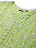 ADA Women Green & White Ethnic Motifs Chikankari Hand Embroidered Sustainable Kurta