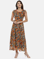 Souchii Black Printed Fit and Flare Dress For Women - Distacart