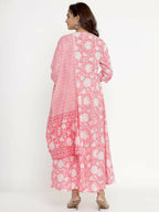 Miravan Women's Cotton Floral Print Anarkali Kurta With Dupatta