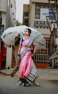 DEIANA'S Beautiful Designer Golden zari Soft Lichi Silk Saree - Light Pink