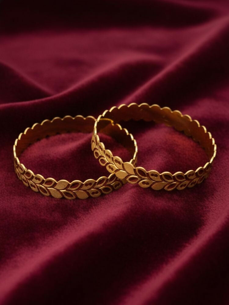 NVR Women Set of 2 Leaf Design Gold Plated Kada Bangle - Distacart