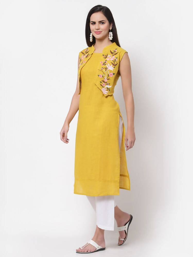 Myshka Women's Rayon Printed 3/4 Sleeve Round Neck Casual Yellow Dress