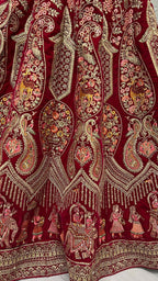 Jyoti Fashion Women's Rani Pink Velvet Multi Thread Embroidered with Zircon Diamond Work Wedding Lehenga Choli