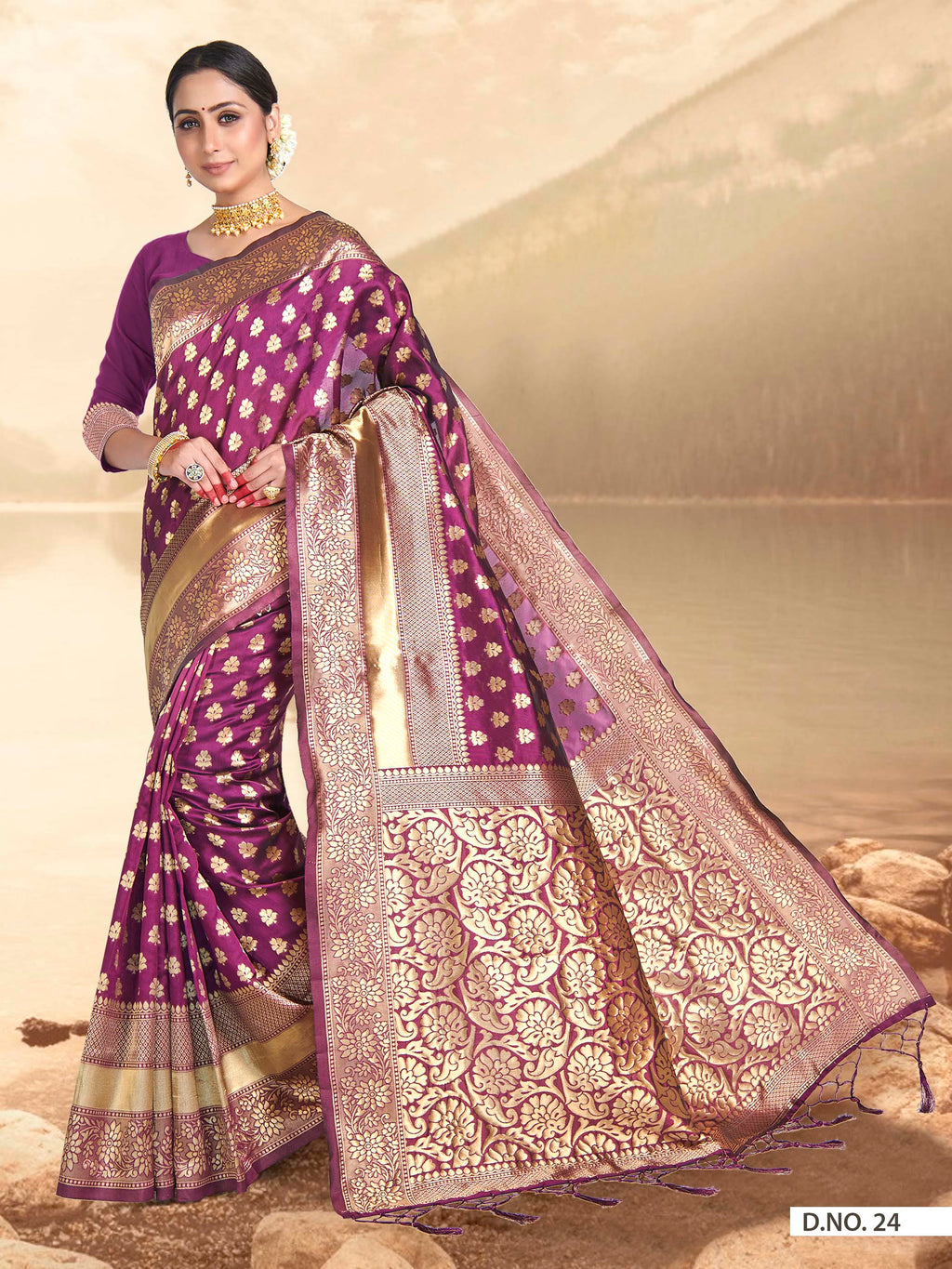Vardha Mulberry Purple Woven Banarasi Saree