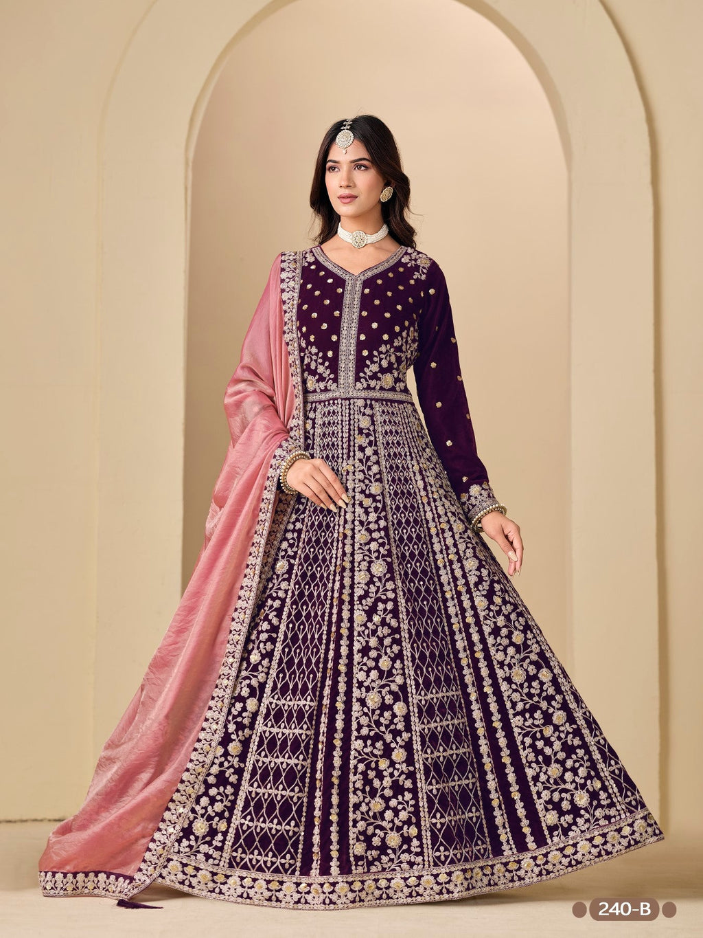 Anaita Purple Velvet Anarkali Suits With Heavy Embroidery Work - Distacart