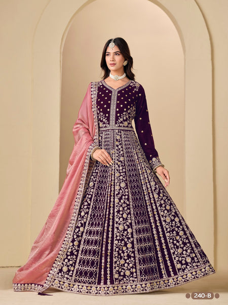 Anaita Purple Velvet Anarkali Suits With Heavy Embroidery Work