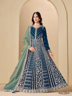 Anaita Teal Velvet Anarkali Suits With Heavy Embroidery Work - Distacart