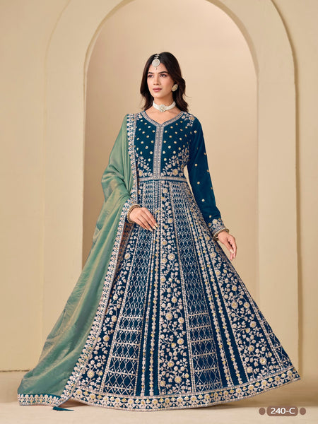 Anaita Teal Velvet Anarkali Suits With Heavy Embroidery Work