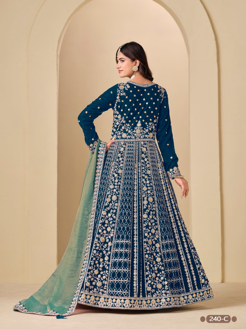Anaita Teal Velvet Anarkali Suits With Heavy Embroidery Work - Distacart