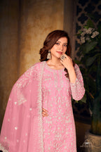 Anaita Pink Embroidered Net Plazzo Suit - Distacart