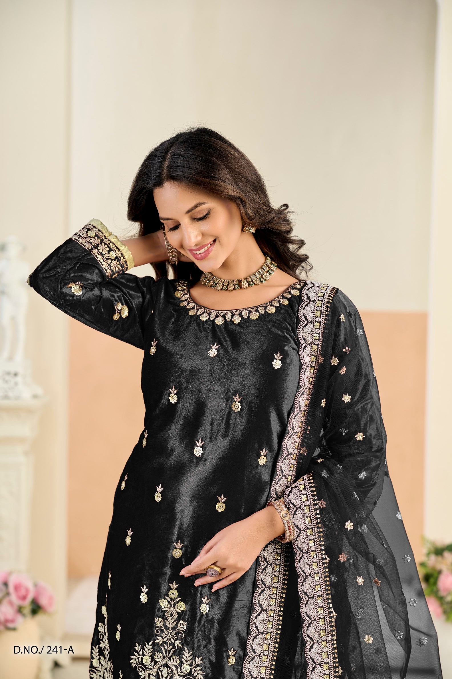 Anaita Black Ice Velvet Suit With Embroidery Work - Distacart