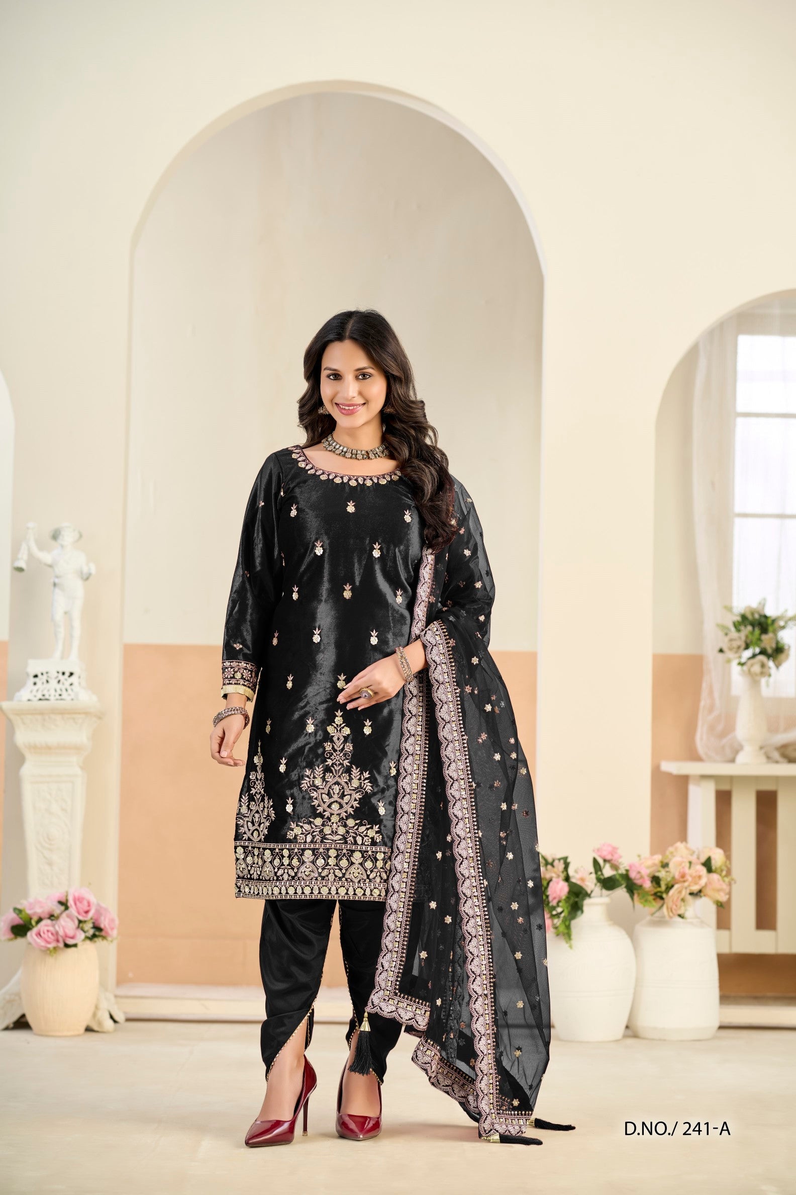 Anaita Black Ice Velvet Suit With Embroidery Work - Distacart
