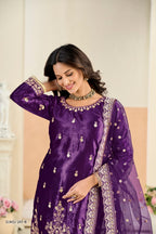 Anaita Violet Ice Velvet Suit With Embroidery Work - Distacart