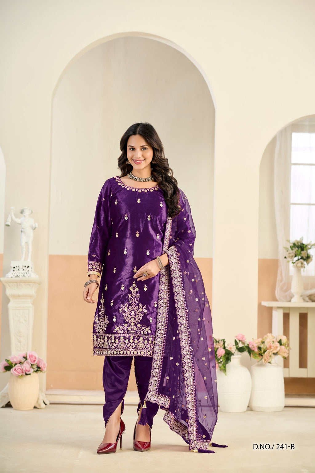 Anaita Violet Ice Velvet Suit With Embroidery Work - Distacart