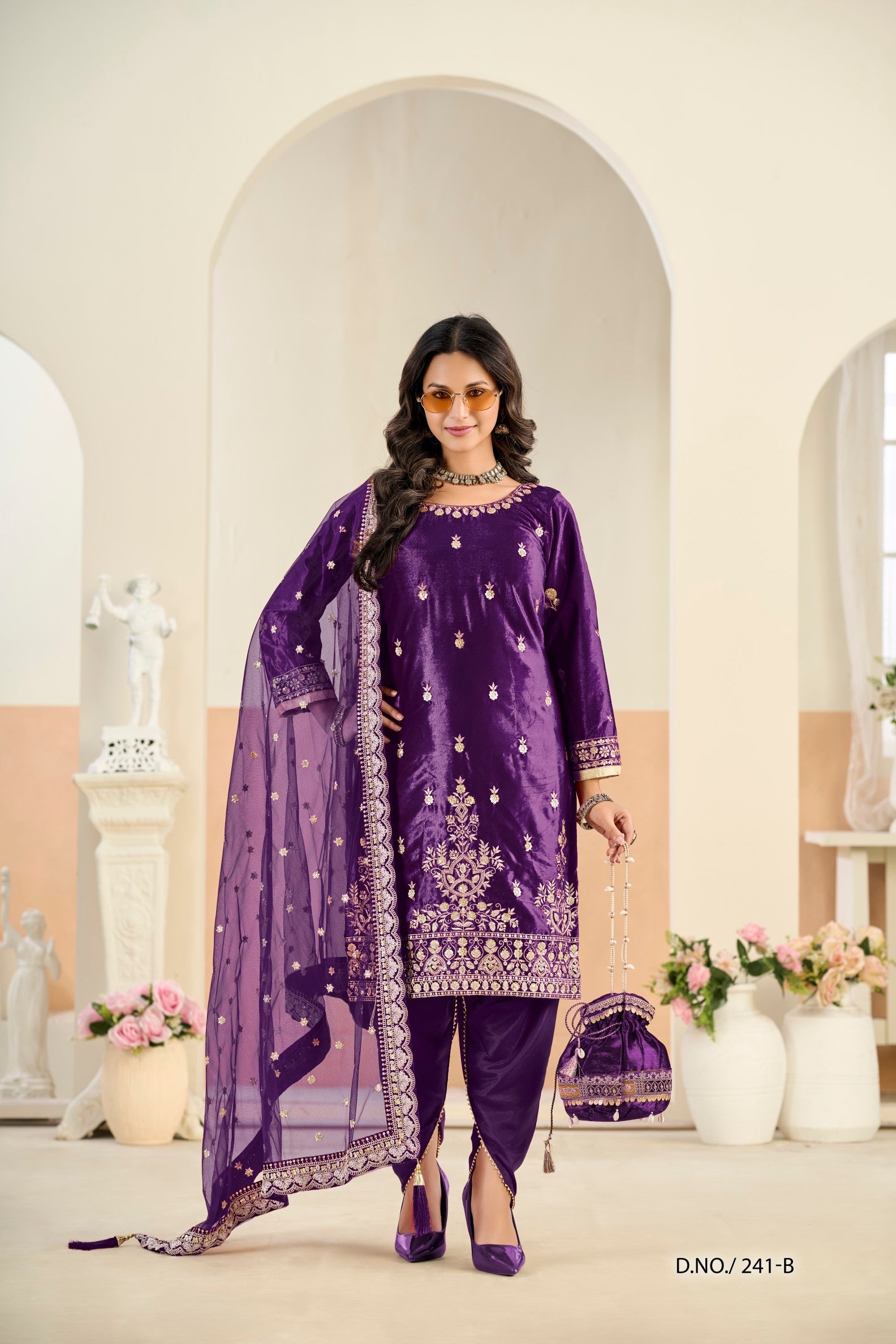 Anaita Violet Ice Velvet Suit With Embroidery Work - Distacart