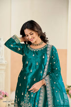 Anaita Teal Blue Ice Velvet Suit With Embroidery Work - Distacart