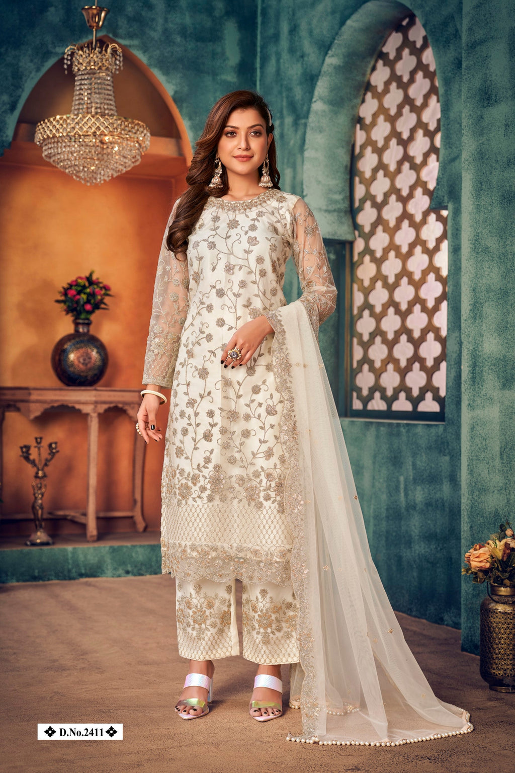 Anaita White Embroidered Net Salwar Suit - Distacart