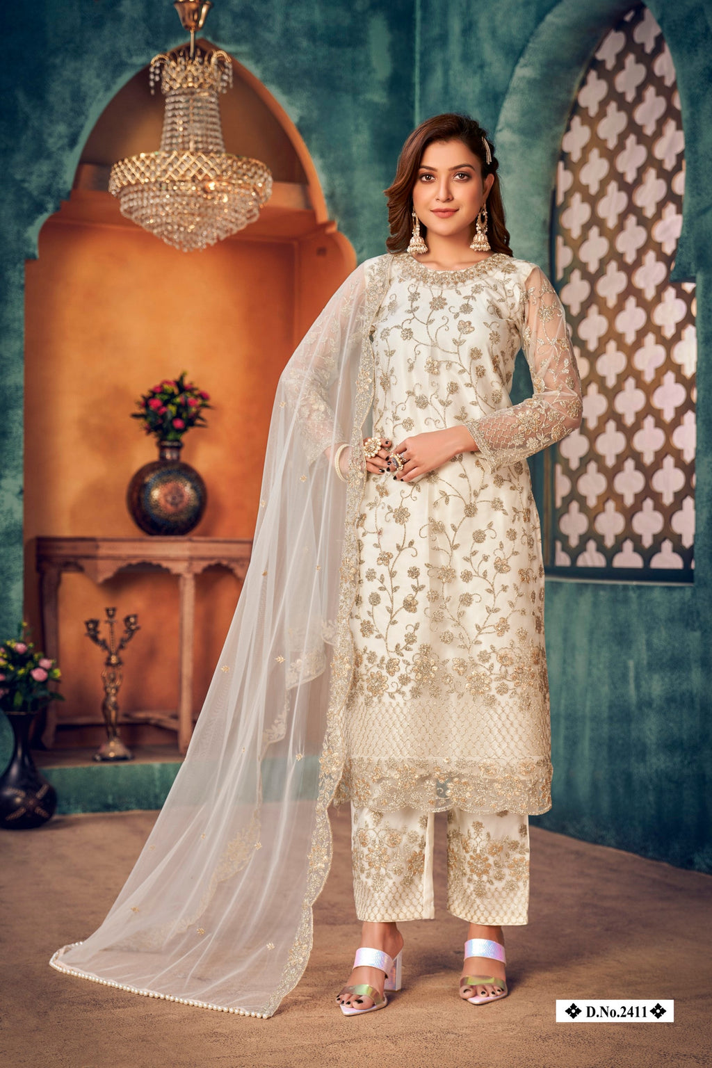 Anaita White Embroidered Net Salwar Suit - Distacart