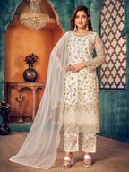 Myra Off White Heavy Embroidered Pant Style Suit