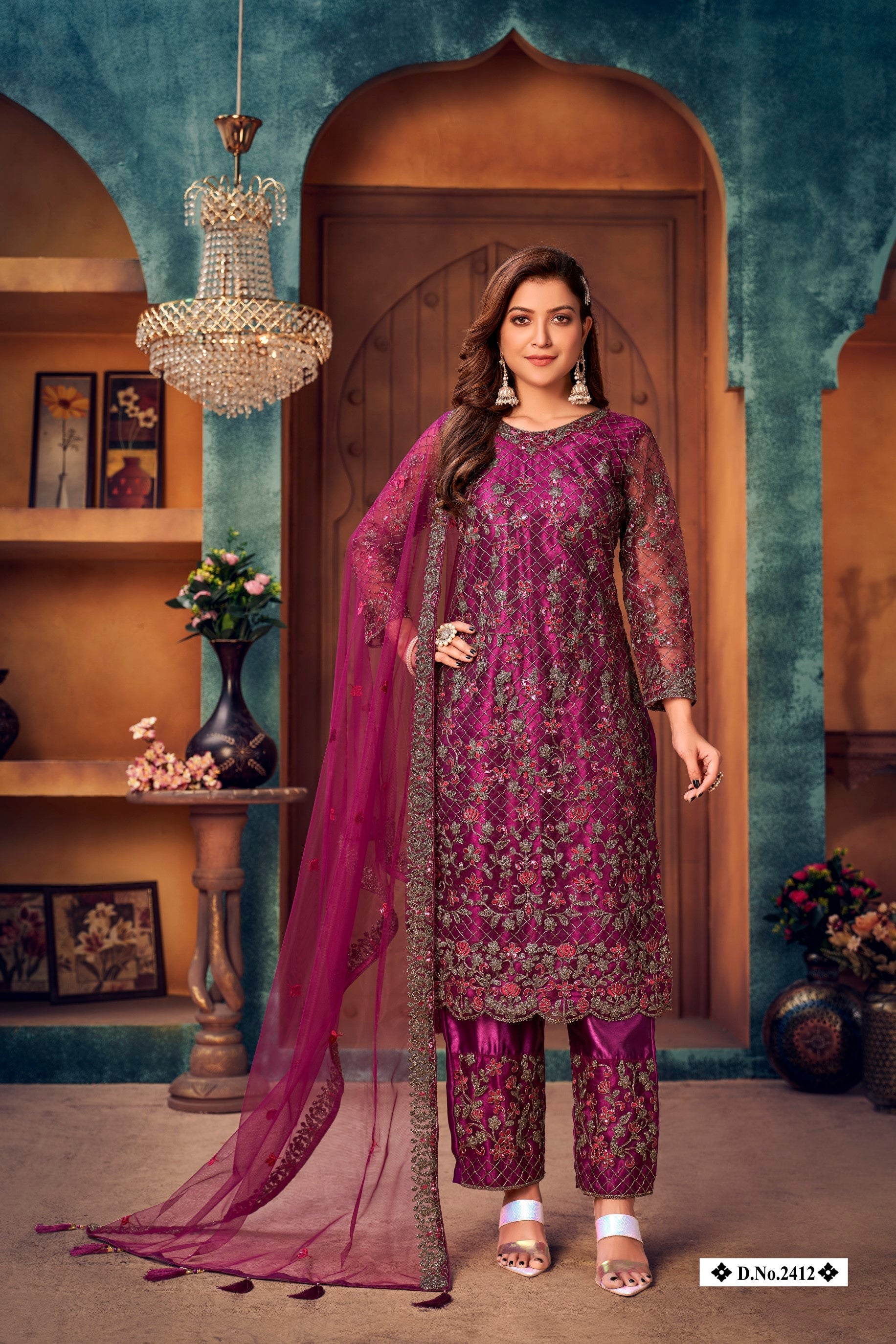 Anaita Purple Embroidered Net Salwar Suit - Distacart
