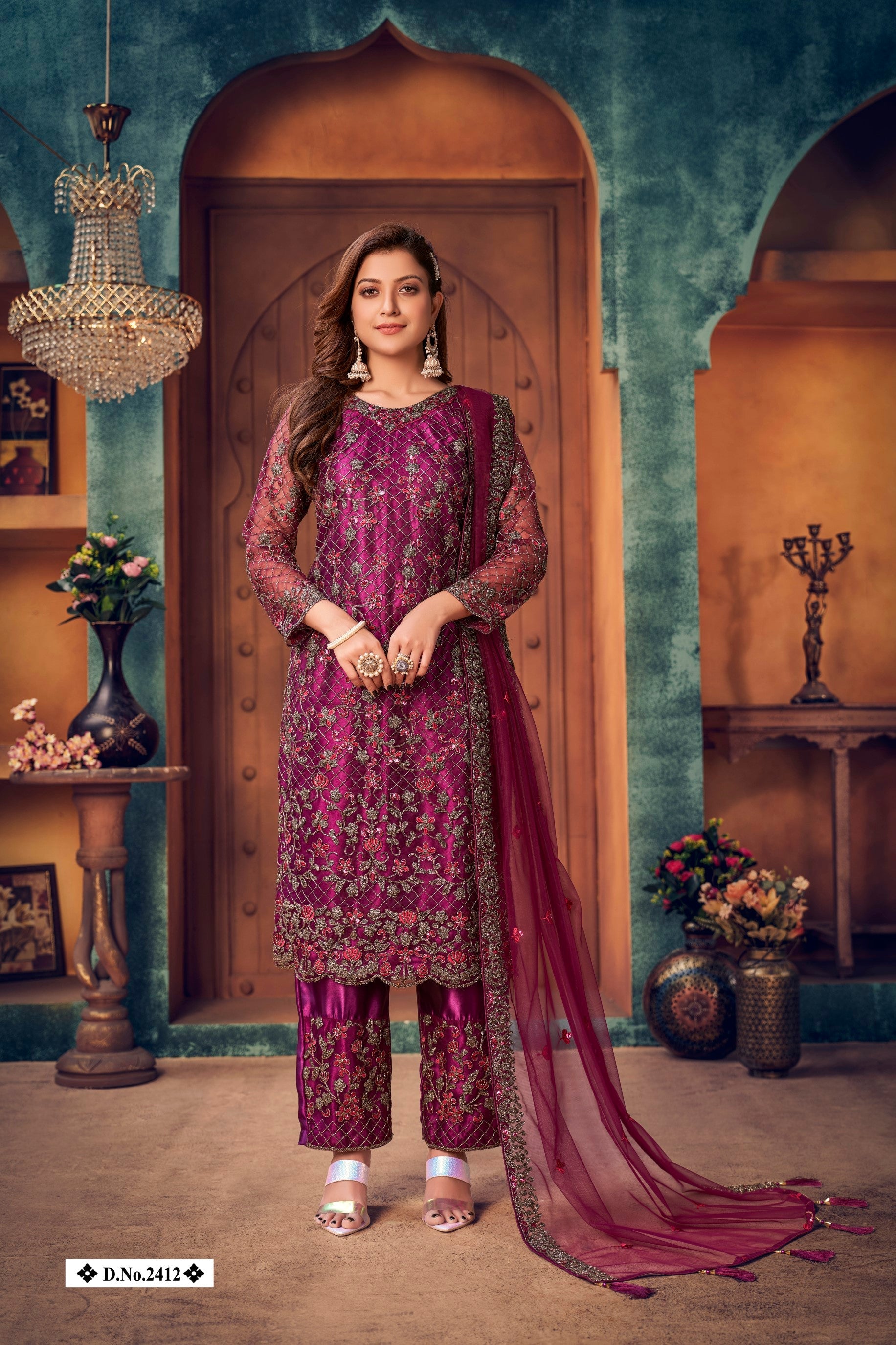 Anaita Purple Embroidered Net Salwar Suit - Distacart