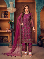 Myra Wine Heavy Embroidered Pant Style Suit