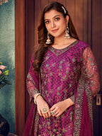 Myra Wine Heavy Embroidered Pant Style Suit