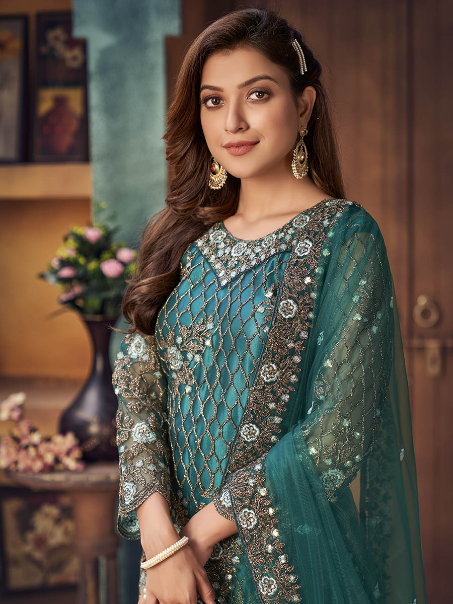Myra Rama Green Heavy Embroidered Pant Style Suit